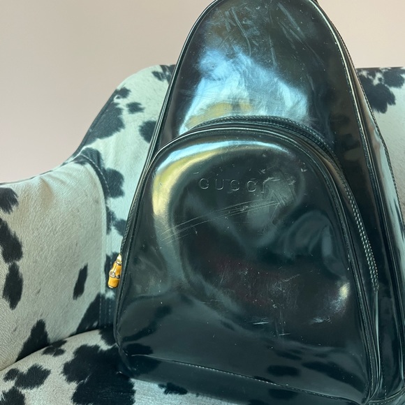 ❣️❣️HOST PICK❣️❣️Auth GUCCI 003-2113 Bamboo Blk Patent Single Shldr Backpack - Picture 3 of 16